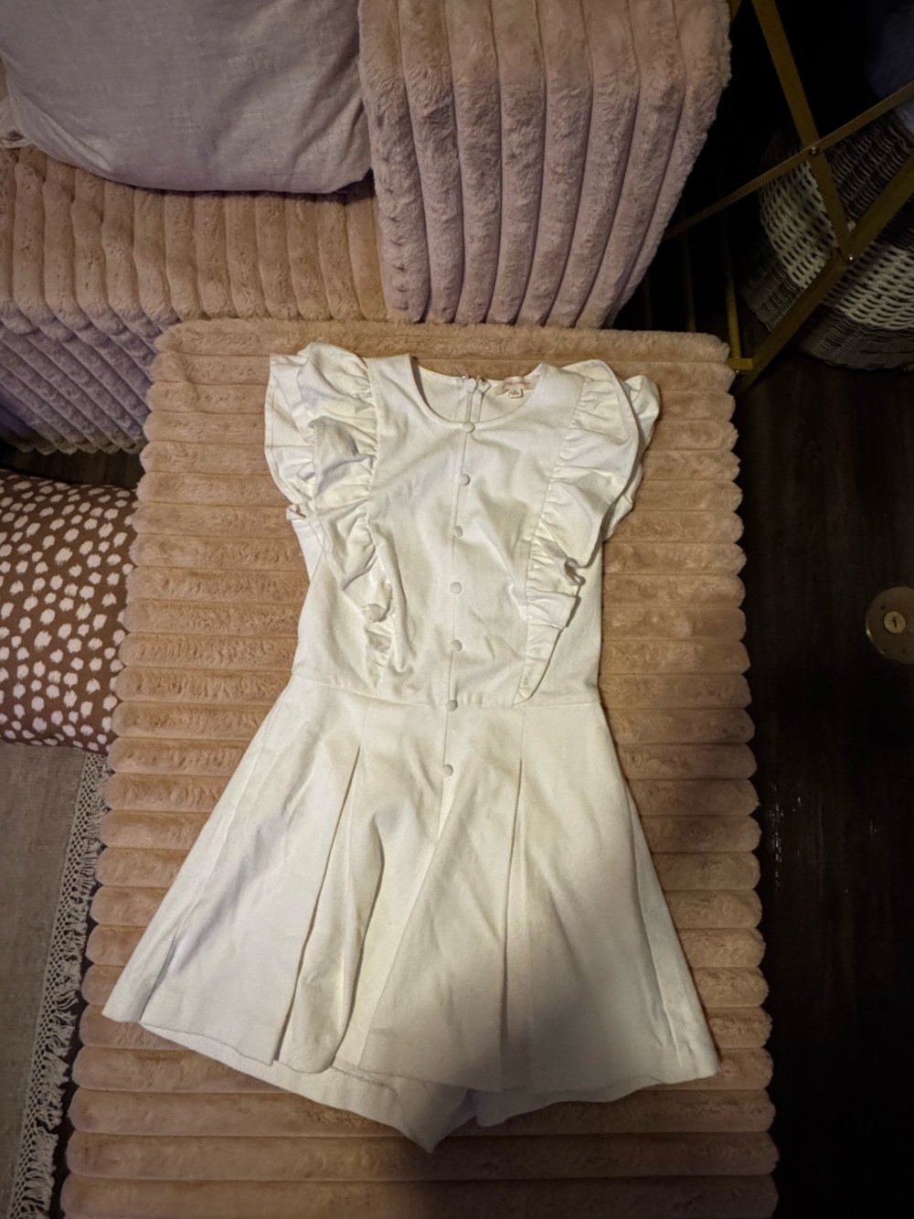 Women's Cream Ruffle Sleeve Button-Front ROMPER